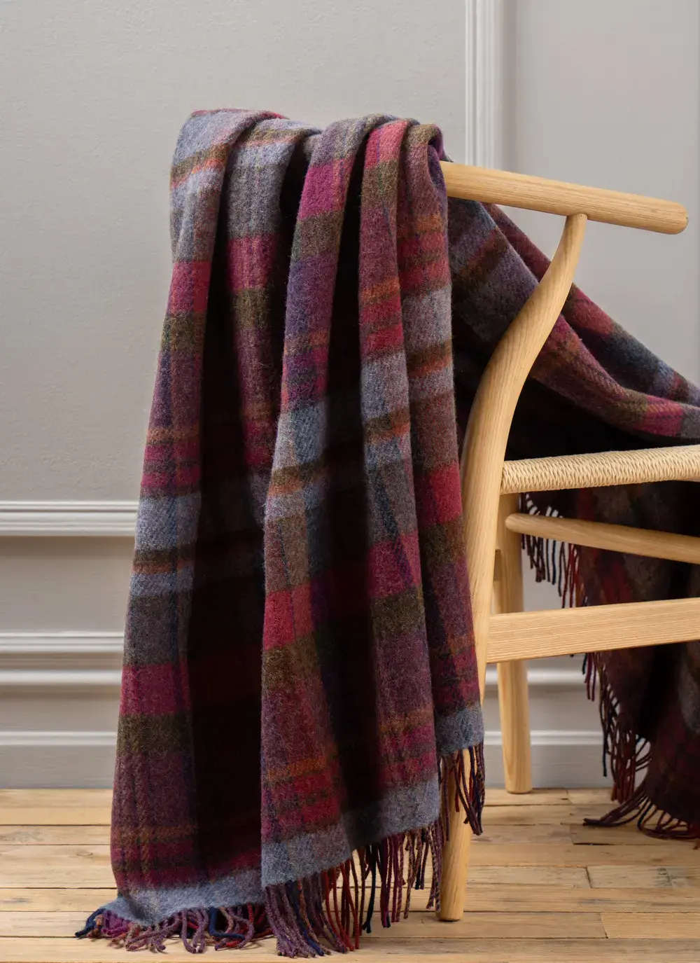 Pink Check Pure New Wool Throw